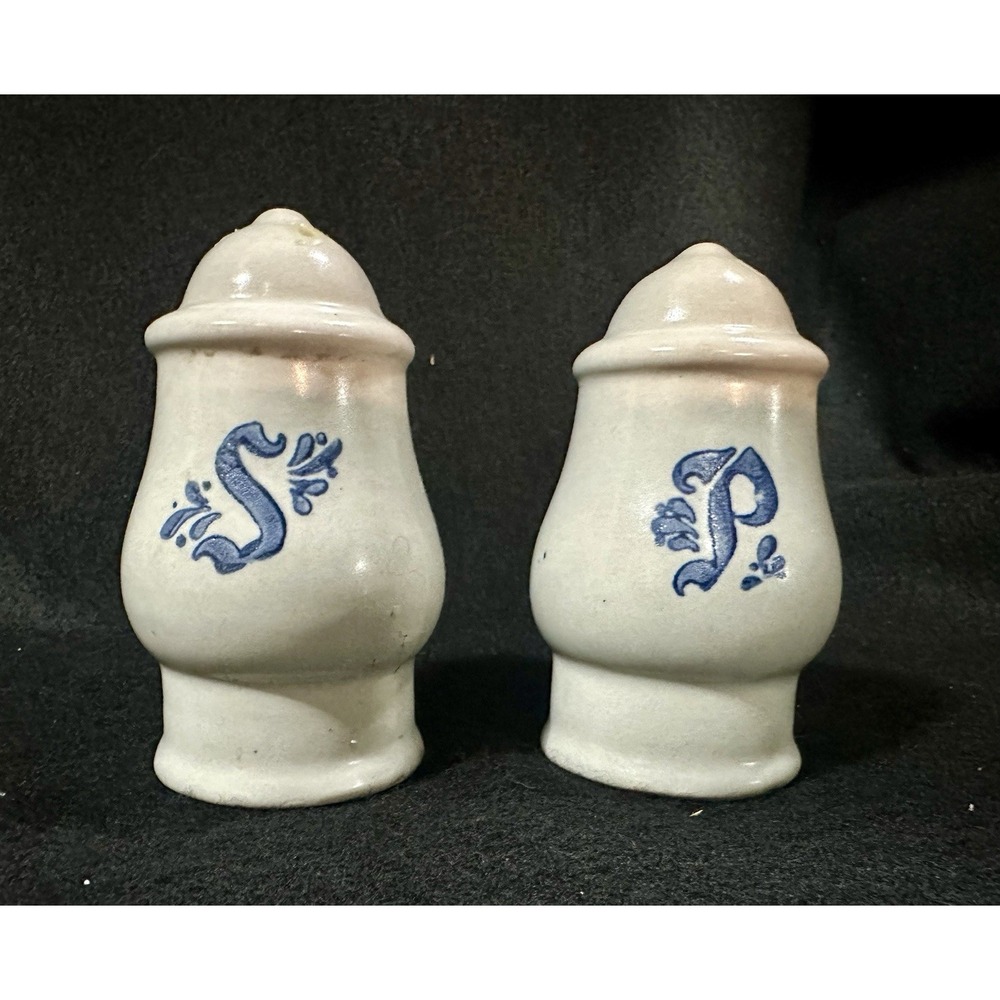 PFALTZGRAFF 1980s Salt Pepper Shakers Cobalt Blue Stoneware Style Monogram S & P